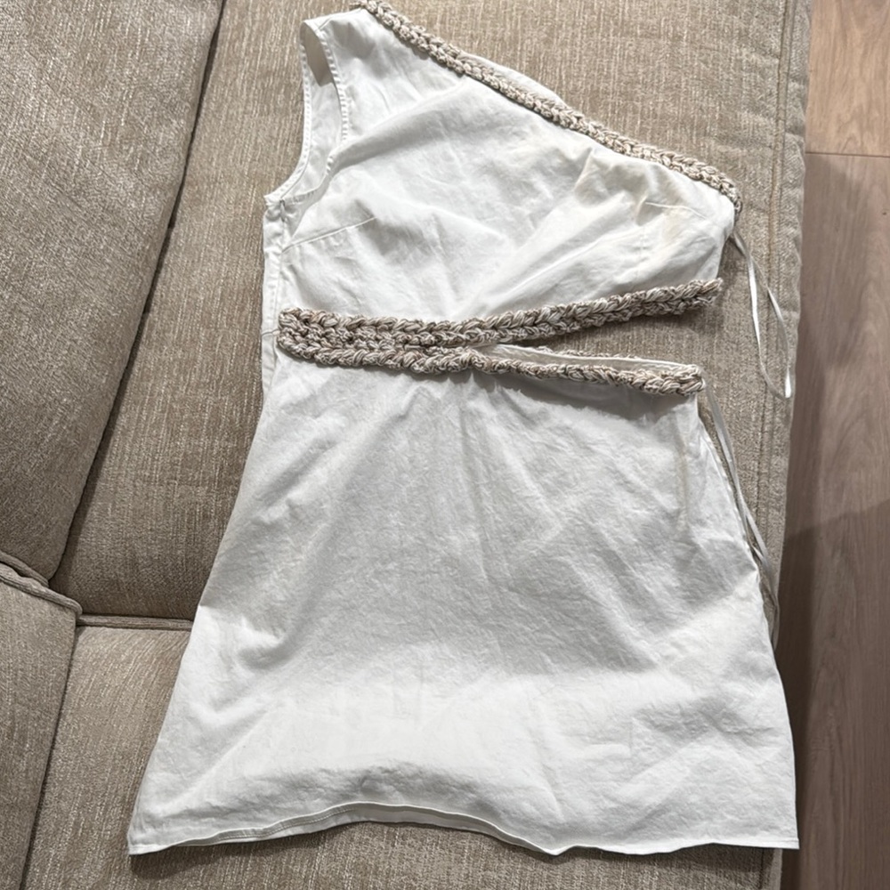 White Asymmetrical Embellished Mini Dress